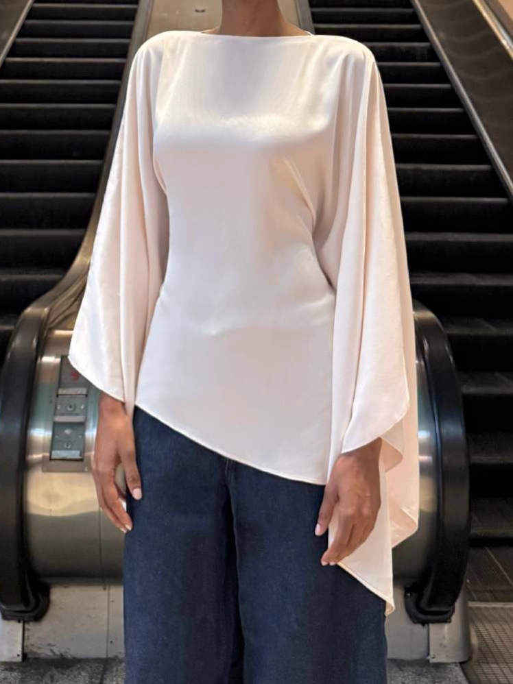 Off White Belt - Modisches Asymmetrisches Einfarbiges Slim-Fit Langarm-Rundhals-Shirt Damen-Oberteil