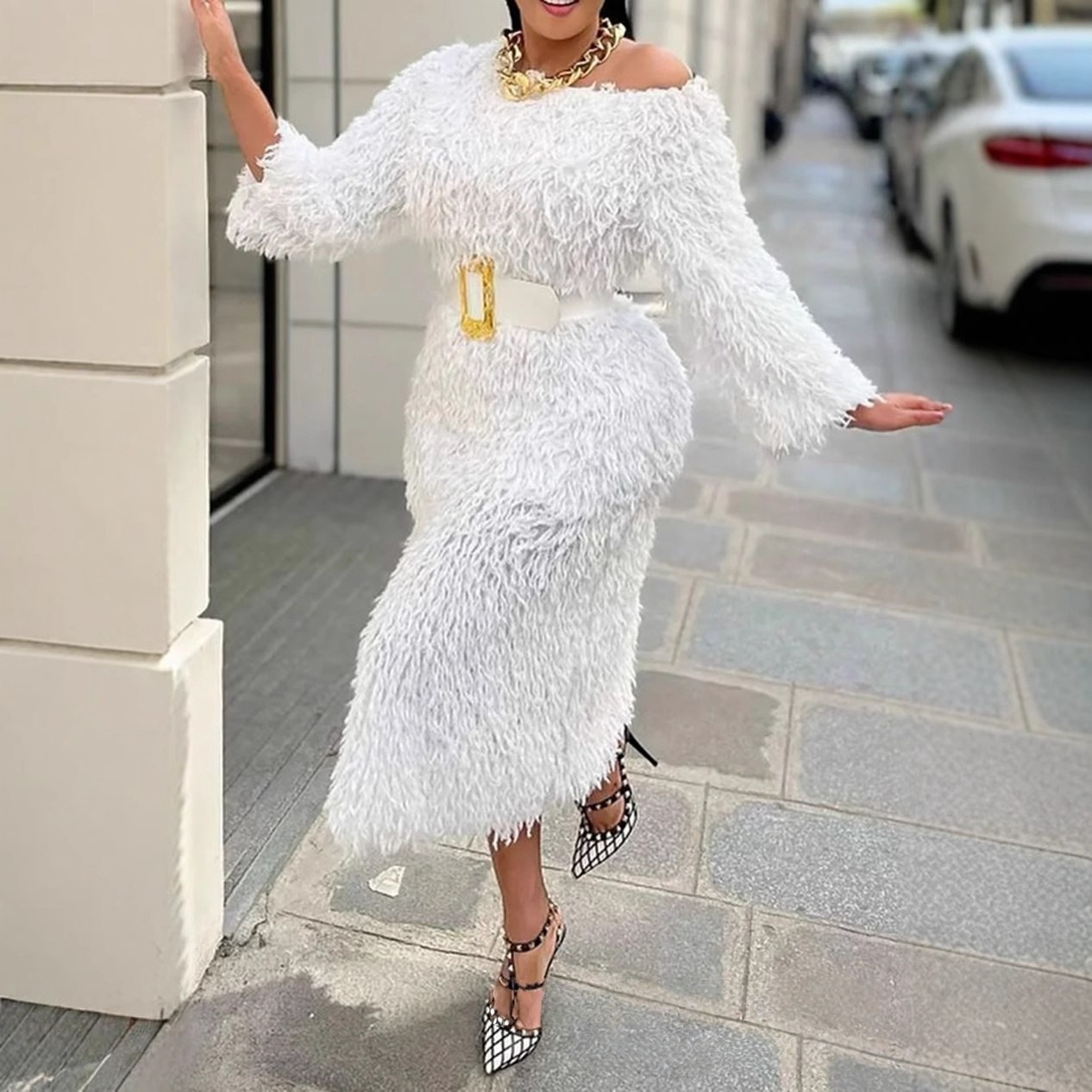 Winter Abendkleid Frau Langarm – Off White Belt Bewertung und Preis